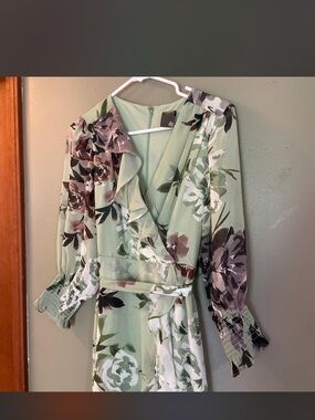 Ann Taylor Mint Green Floral Wrap Dress